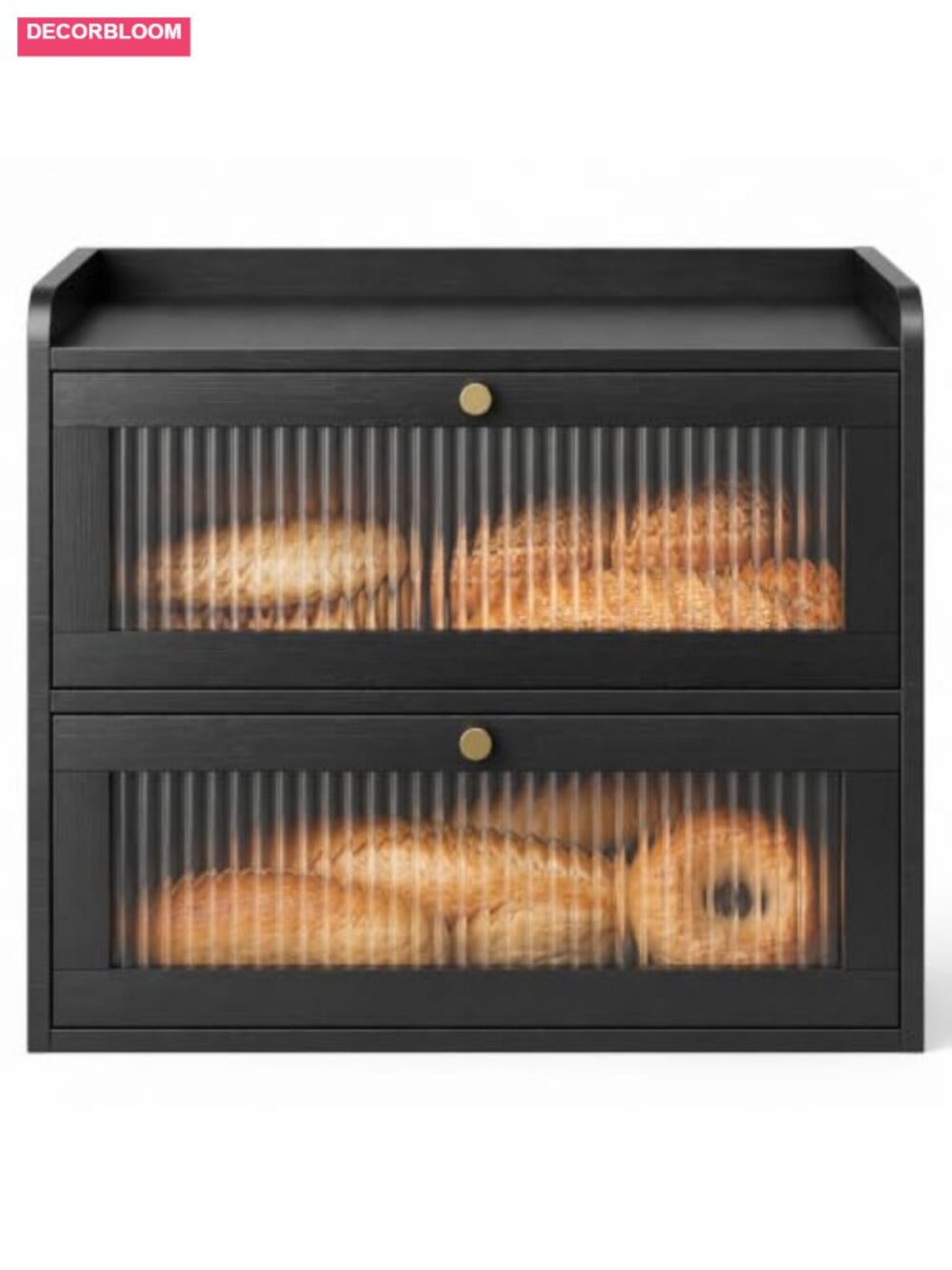 Large Bamboo Wooden Bread Box with Magnetic Acrylic Door Double Layer